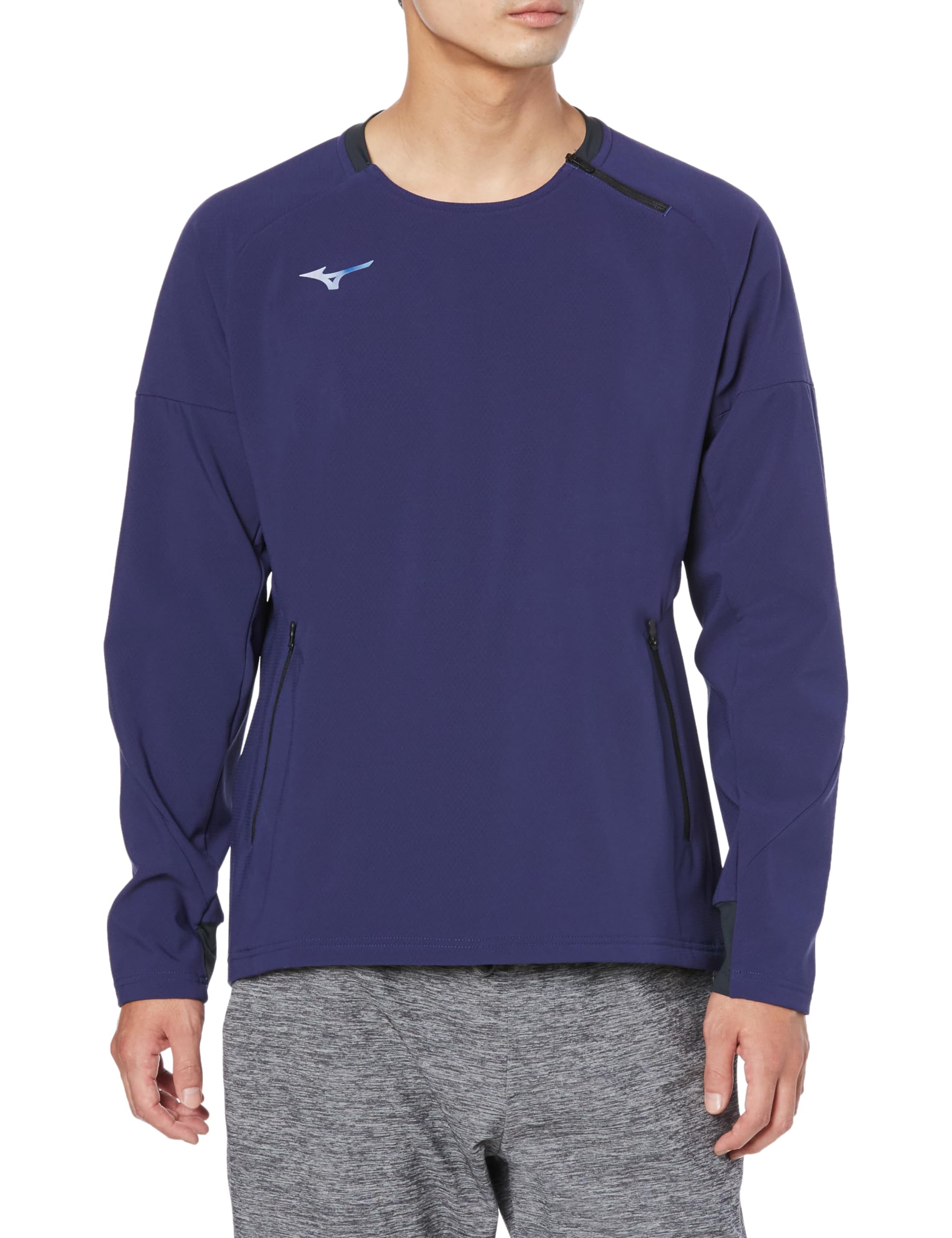 

Mizuno Tech Shield Crew Neck Long Sleeve Training Blue Size L Wear, Windproof, Stretch, Water-Repellent, 32MCA553, Men s Depth,