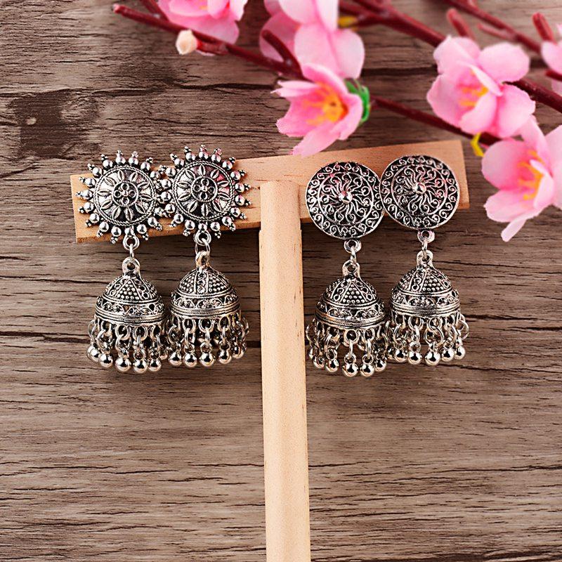 Indisk Jhumka Gypsy Zircon Boho Vintage Etnisk Dame Øredobber Hul Hengende Øredobber For Kvinner boucle d’oreille 2020