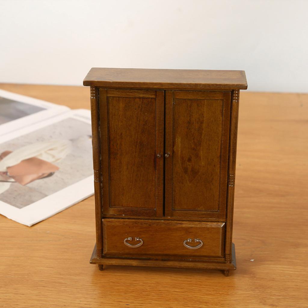 1/12 Dollhouses Furniture Wood Wardrobe with Functional Door and Drawer for Interactive Fun Children Collectible Toy