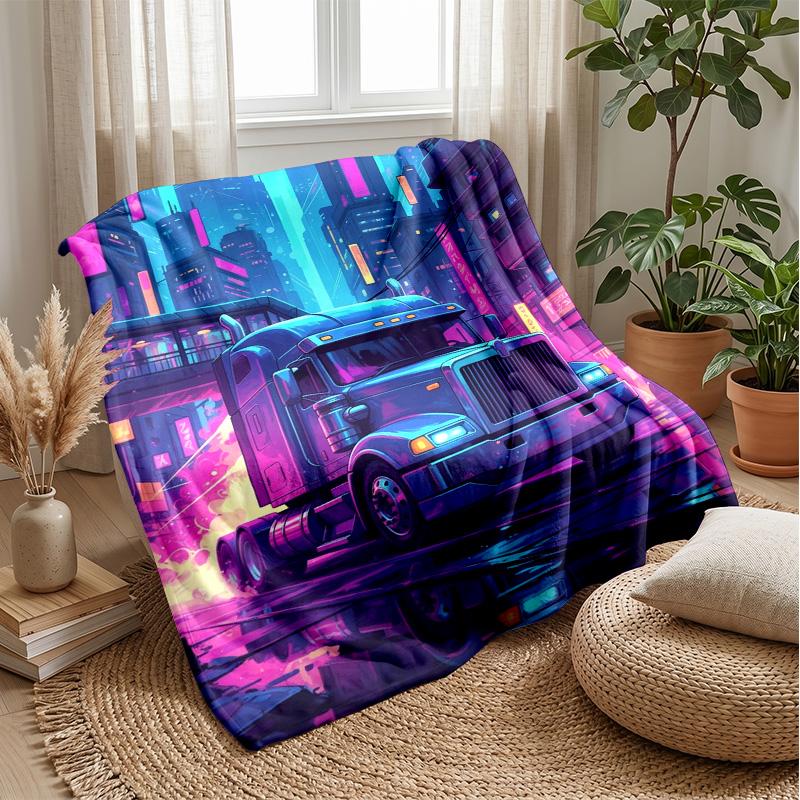 Cyberpunk Monster Truck Blanket Personalized Name Flannel Blanket Soft Cozy Plush Throw for Sofa Bed Lightweight Home Decor