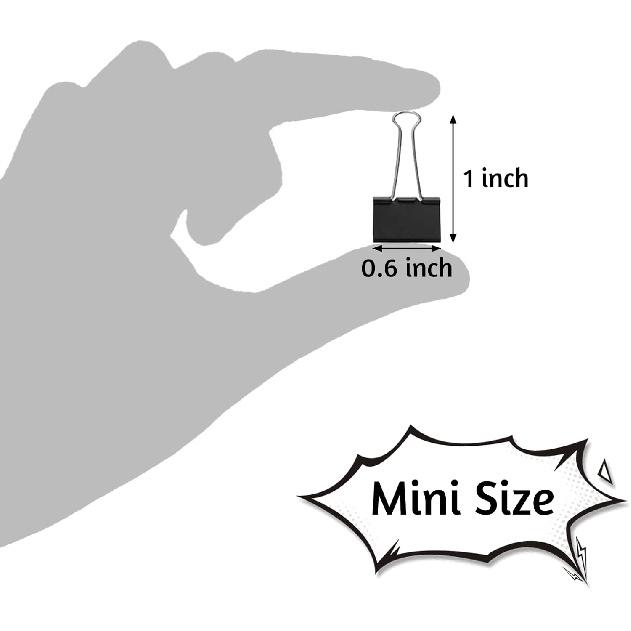 120 Pack Mini Binder Clips, Black Binder Clips, Small Paper Clips 15mm 5/8 Inch. Micro Size Office Clips for Home School Office and Business.