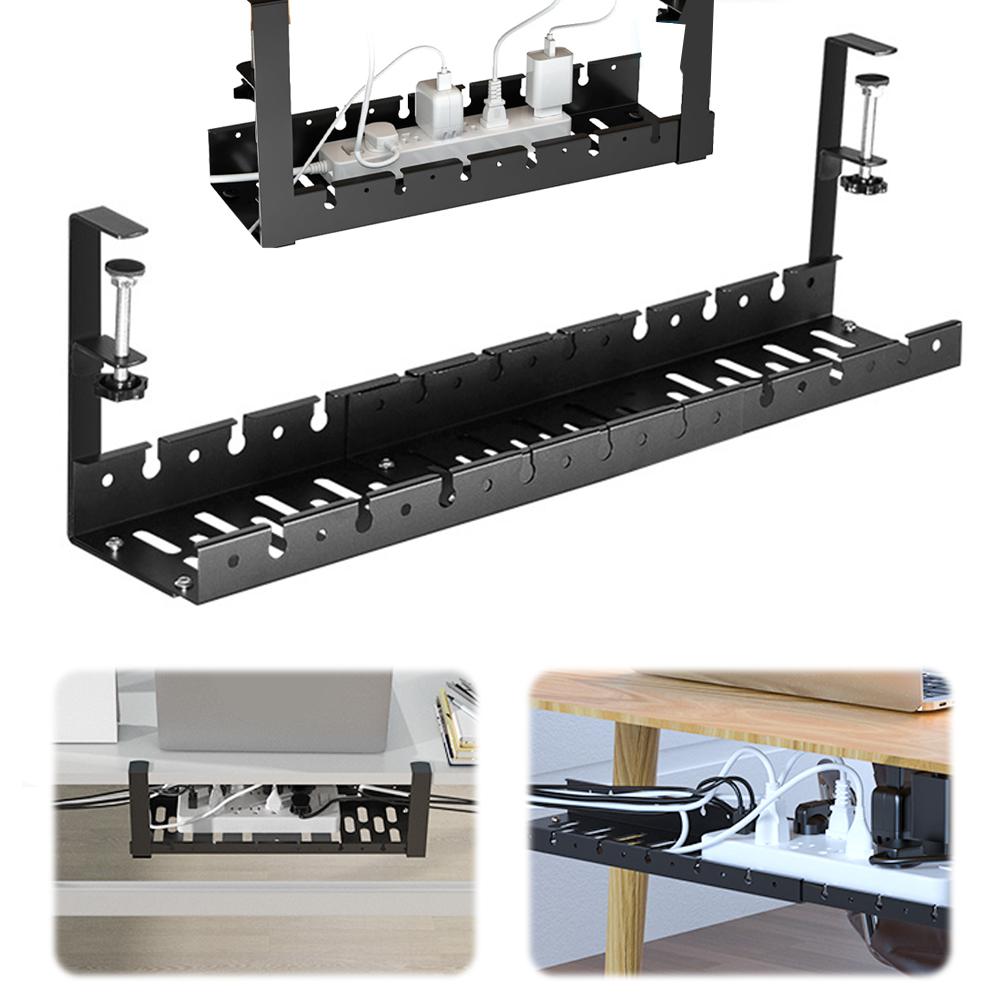 Under Desk Cable Management Tray Retractable Under Desk Cable Shelf Heavy Duty Wire Management Rack for Cords Wires Power Strip