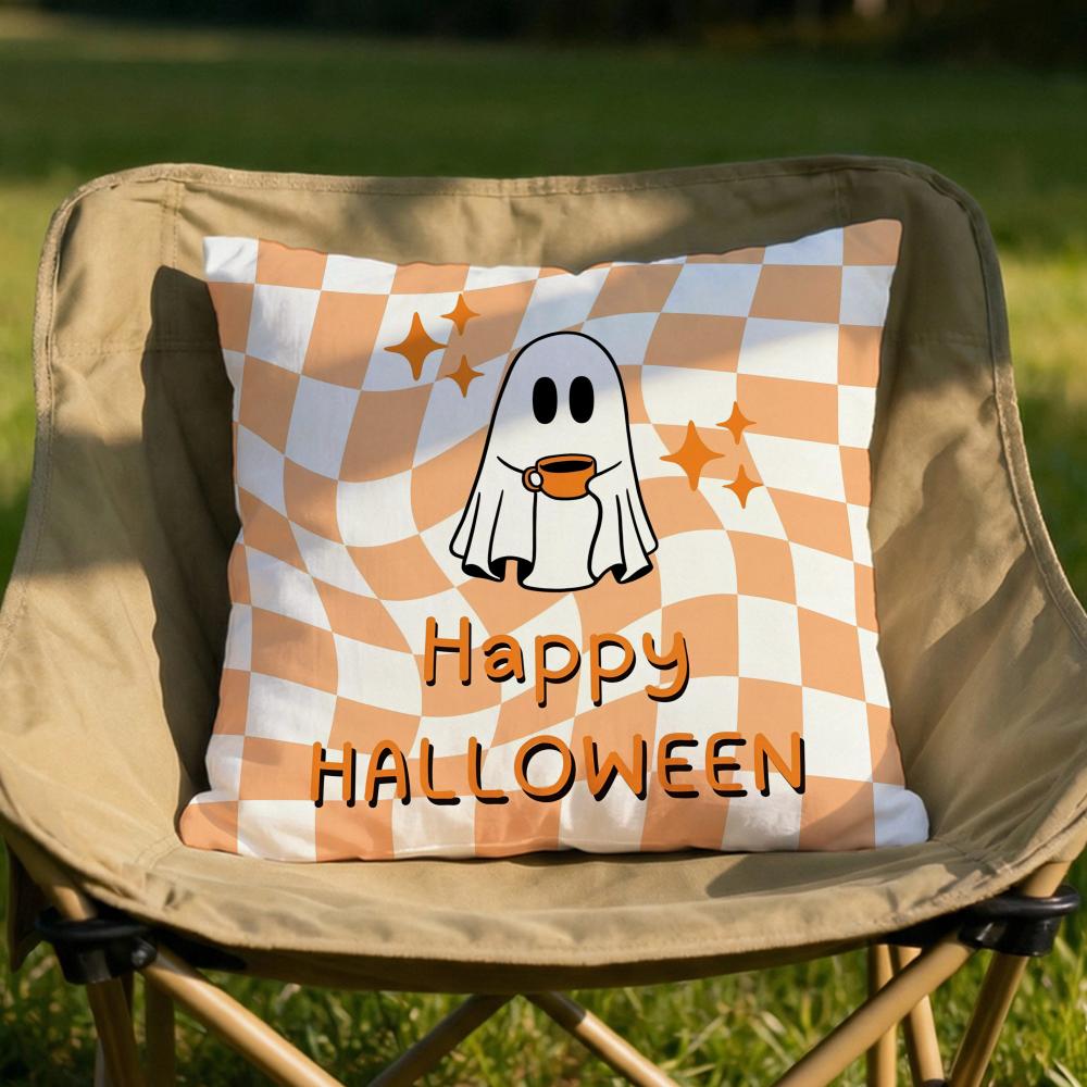 Halloween cute ghost Cushion Cover Soft Reversible  Durable Pillow Cover  MultiScene Use for Home  Car Daily Comfort