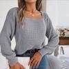 Comfortable Casual Women Solid Color Knitted Pullover Sweater Autumn Winter Square Neck Lantern Sleeve Fried Dough Twists Design
