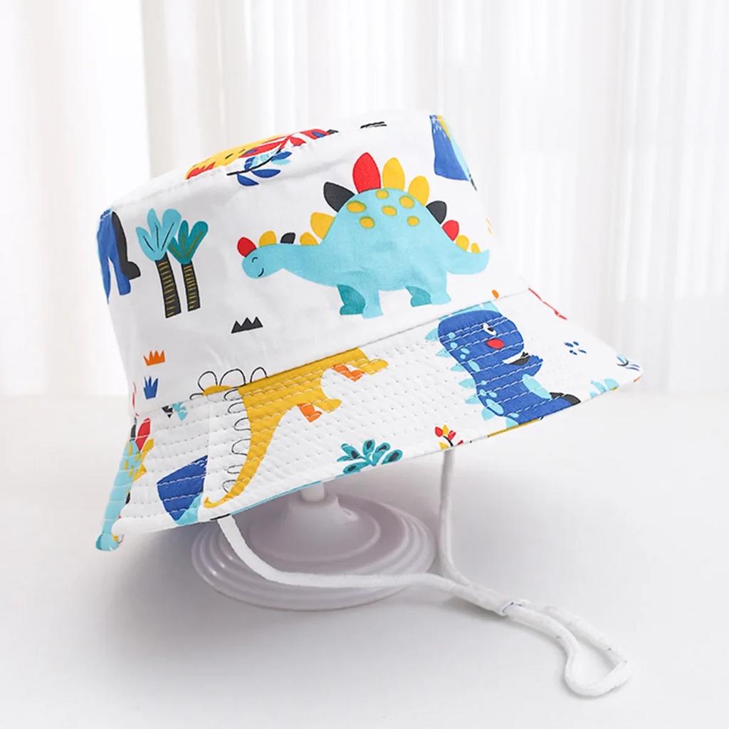 Baby Sun Hat Summer Kids Cartoon Dinosaur Print Soft Cotton Bucket Hat For Girls Boys Panama Beach UV Protection Cap Children