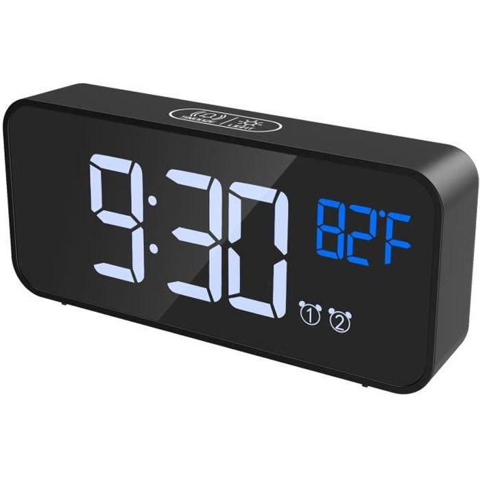 Digital Alarm Clock, LED Alarm Clock, Thermometer Function, Snooze, 2 Alarms, 12/24H, USB Powered (Black)