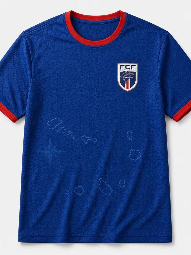 Camiseta de Fútbol de Cabo Verde Unisex Corte Regular Manga Corta Camiseta de Fútbol Insignia FCF Mapa de la Isla Transpirable Animación para Aficionados Top para Estadio