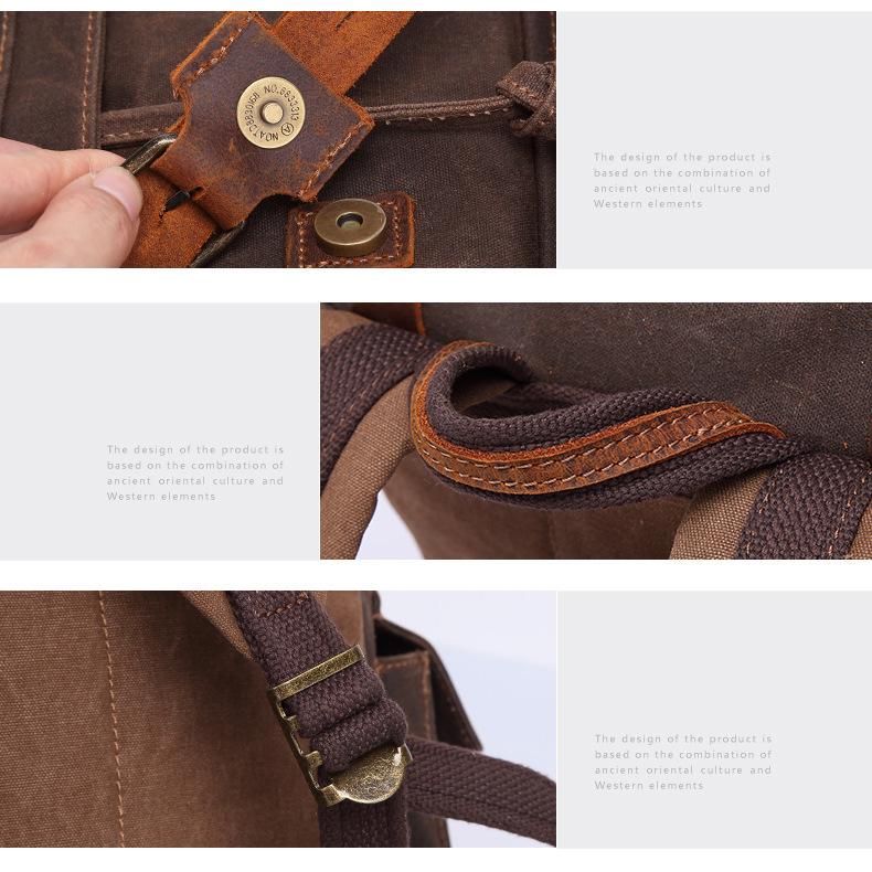 Zaino in Tela Cerata da Uomo - Zaino Impermeabile da Viaggio all'Aperto con Pelle Crazy Horse, Borsa Resistente Vintage a Doppia Tracolla 5358#