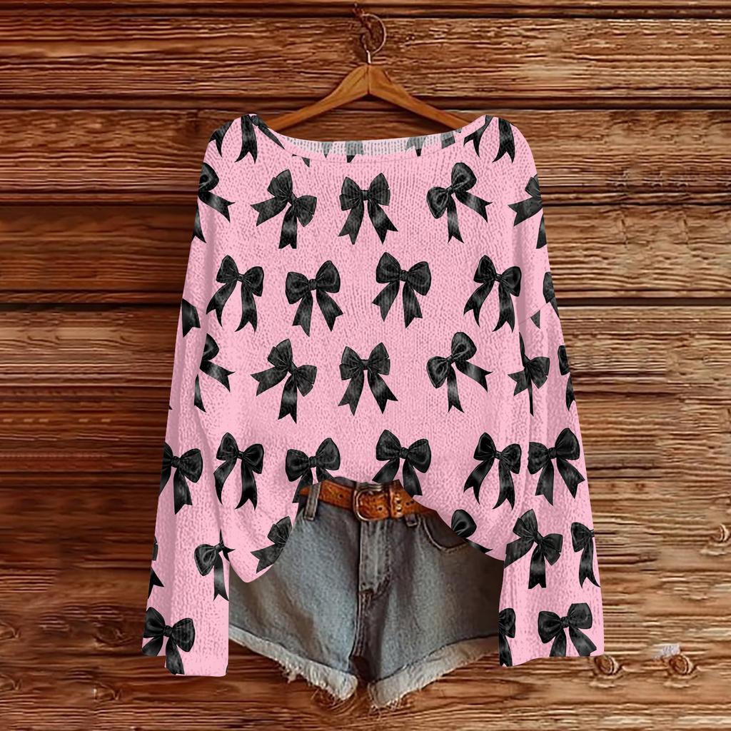 Womens  Fall Sweaters Long Sleeve Print Tops Pullover Sweaters Loose Dressy Casual Basic Clothes