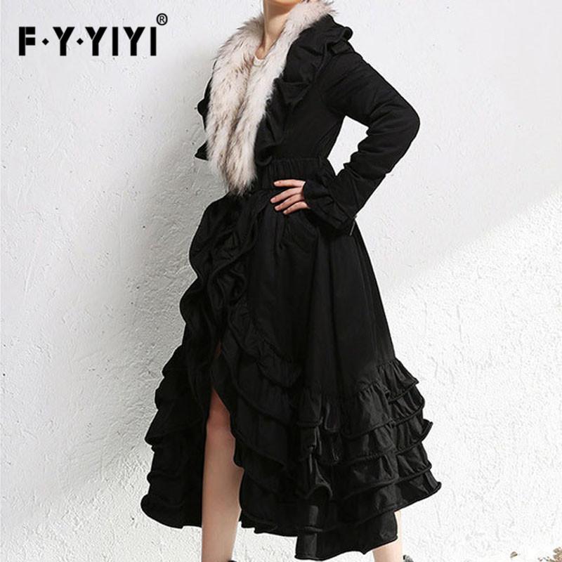 New down jacket women's European and American dress raccoon hair long pendulum ruffle edge white duck down, one piece