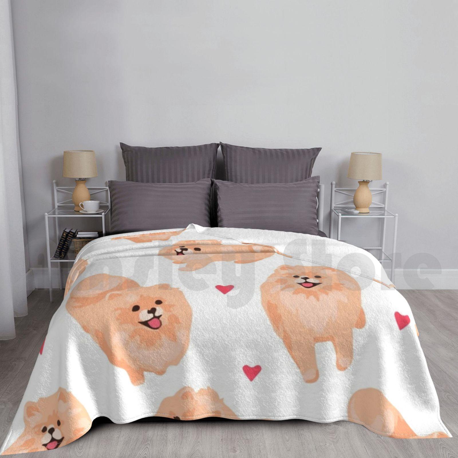 Pomeranian Spitz Puppy Seamless Pattern Blanket Fashion Custom Pomeranian Dog Funny Cute Pom Funny Dog Dog Art Size: 75*100cm, Weight: 230 GSM