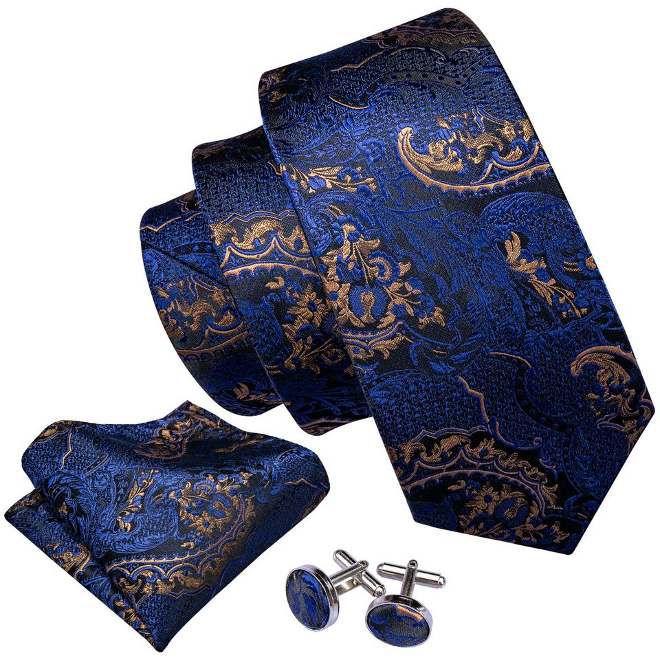 Designer Blue Ties for Men 10 Styles Necktie Pocket Square Cufflinks Set Wedding Dating Party