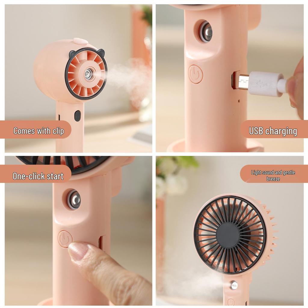 Cartoon Mini Handheld Humidifying Fan with USB Charging