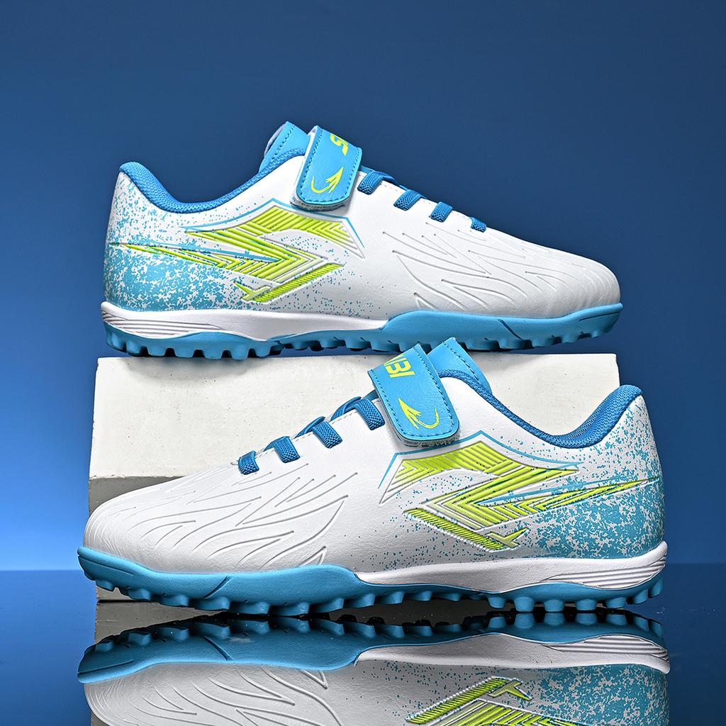 Kids TF Soccer Shoes PU Breathable Fabric Rubber Dense Stud Anti-slip Wear Resistant Boys Girls School Artificial Turf Training