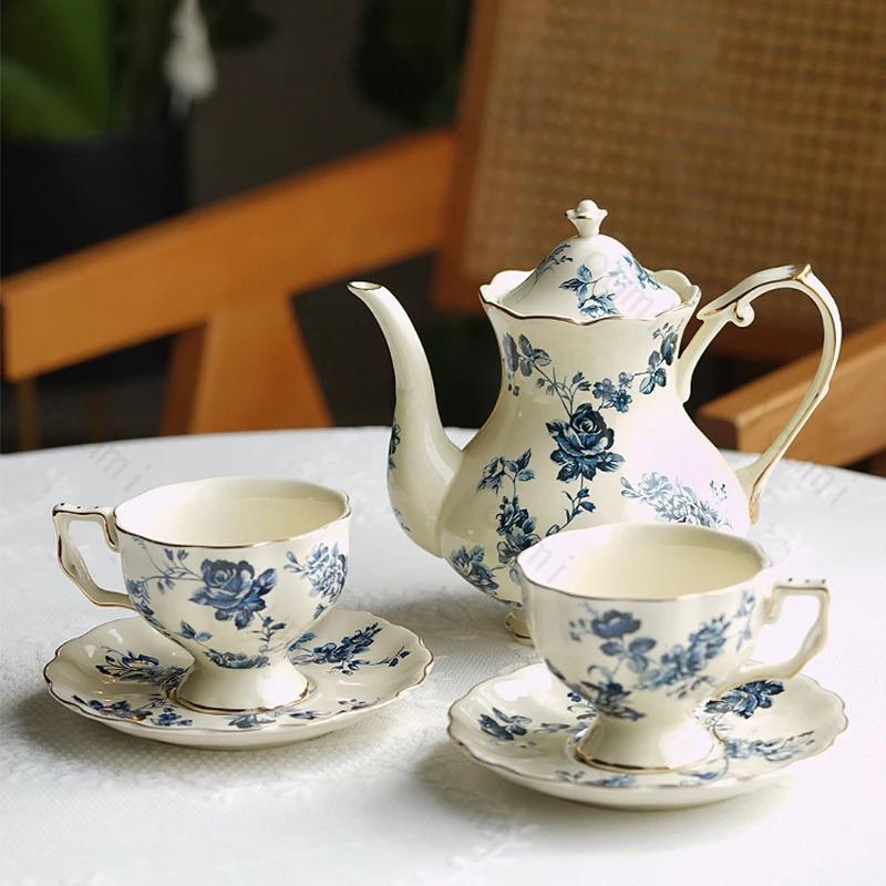 Set de cești de cafea cu flori de lux, cești de cafea ceramice retro de înaltă calitate, seturi elegante de ceai de după-amiază pentru uz casnic, cadouri unice de masă