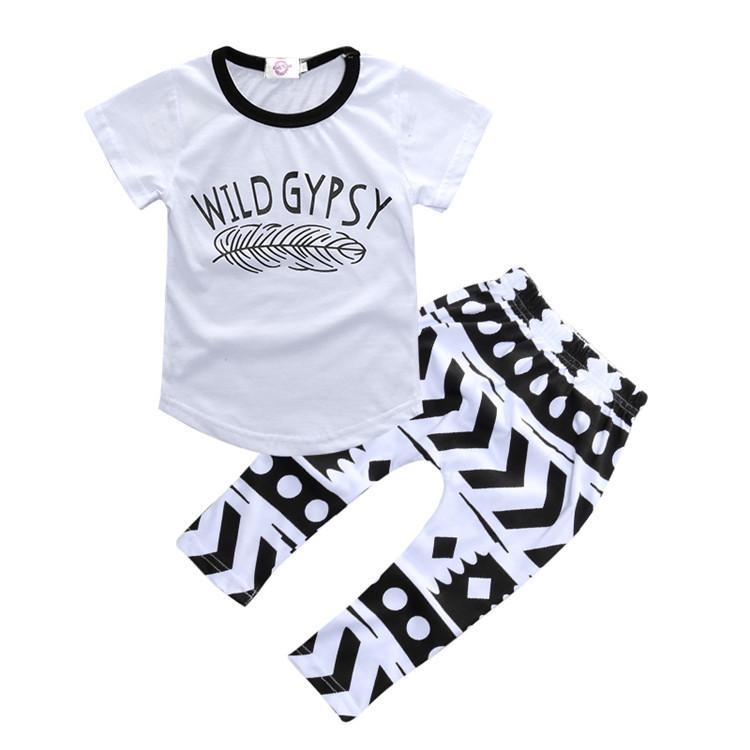 Spring & Summer INS Style Baby & Kids Short Sleeve Printed T-Shirt and Pants Set