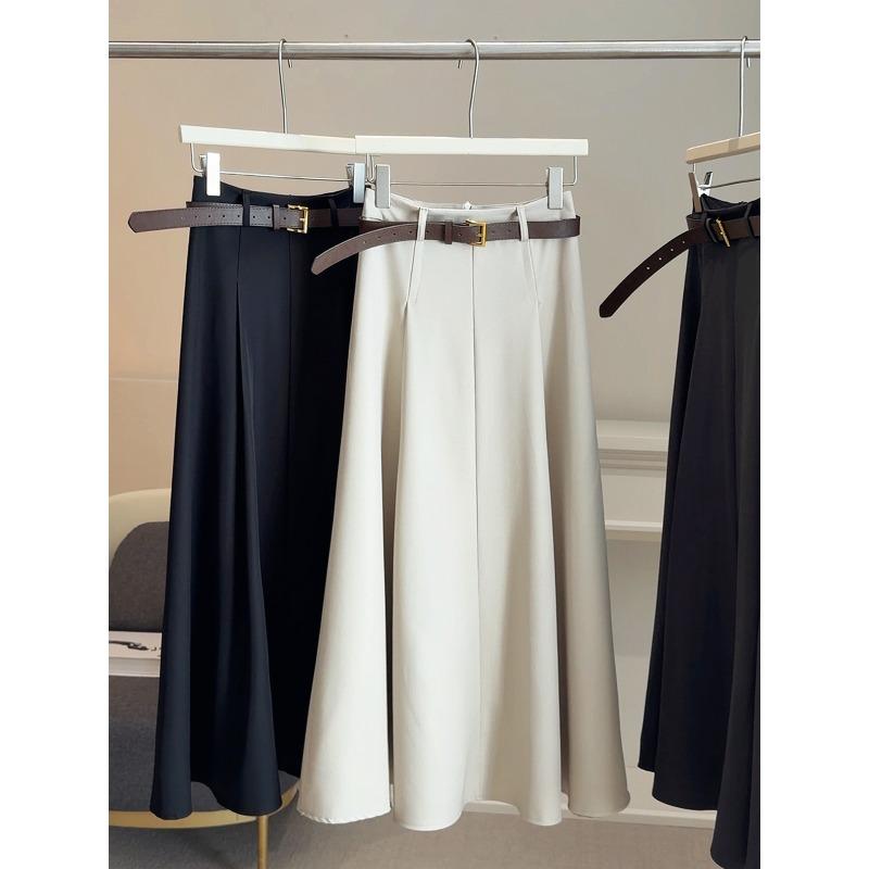

Korean version of commuter A-shaped suit skirt for women s spring new high-waisted, thin and drape medium and long swinging umbrella skirt XL абрикосовый