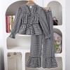 Girls' Autumn 2025 Sweet Plaid Top & Lace Wide-Leg Pants Set