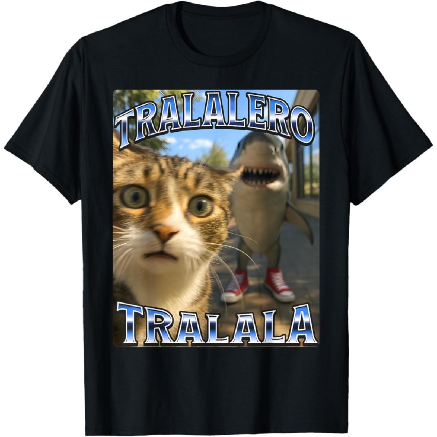 Тралалеро Тралала Мозговая Гниль Мем Акула Кроссовки Кошка Селфи Мужчины Женщины Дети Футболка S