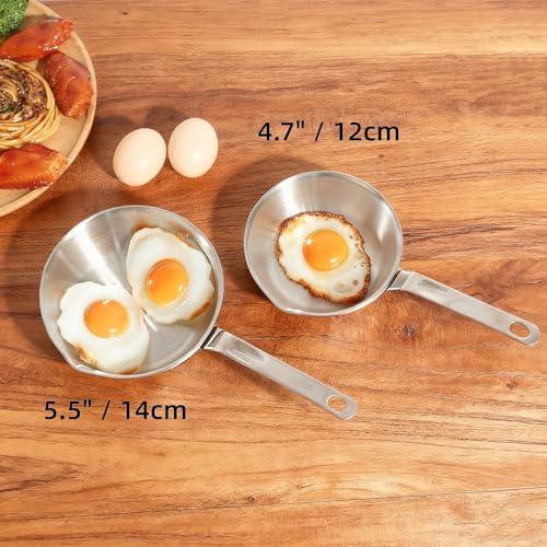 IMEEA Mini Frying Pan, Perfect for Lunchboxes, Breakfast, and Fried Eggs, Lightweight, 12cm, Triple-Layer Construction, with Spout, Stainless Steel, I