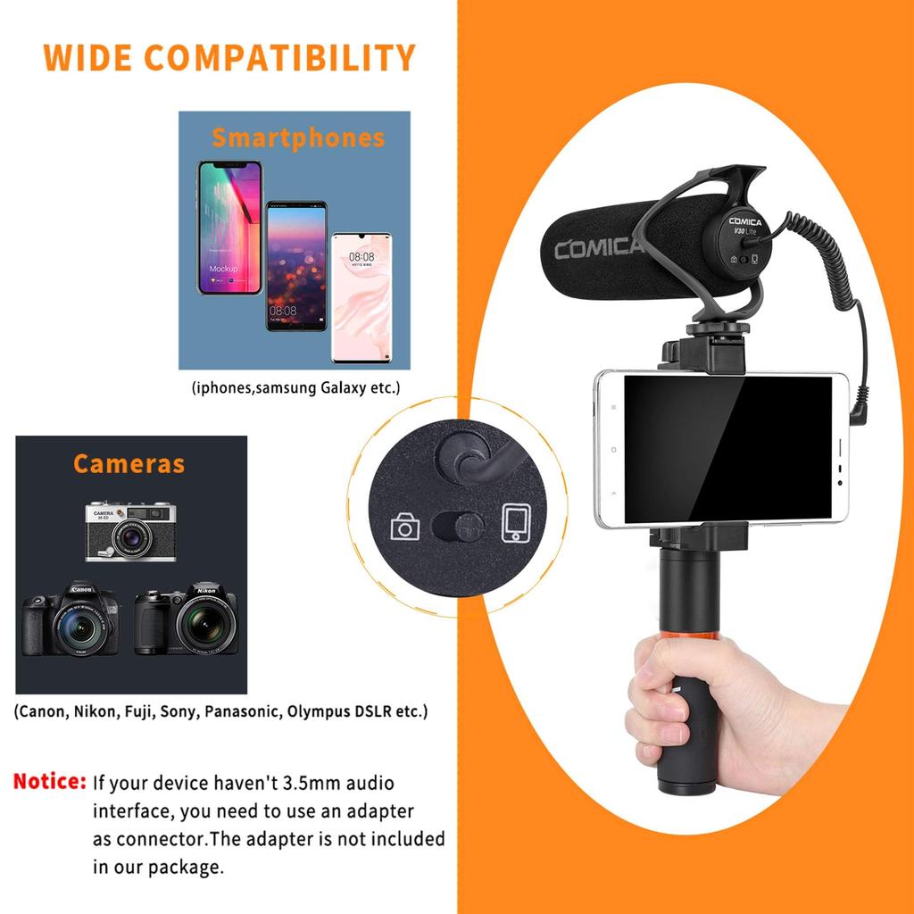 Comica LITE Video Gun External Microphone for DSLR and Huawei CVM-V30 Sony, Nikon, Canon, Cameras, iPhone, (Black)