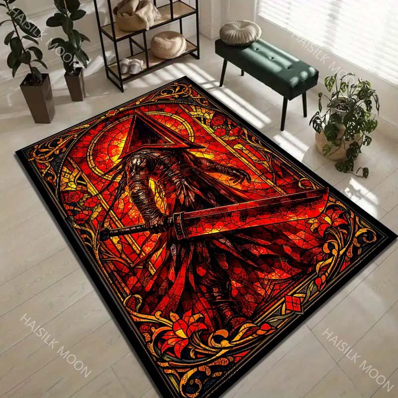 Gothic red warrior with sword Print Carpet Rug for Living Room Bedroom Sofa Doormat Home Decor Non-slip Floor Mat