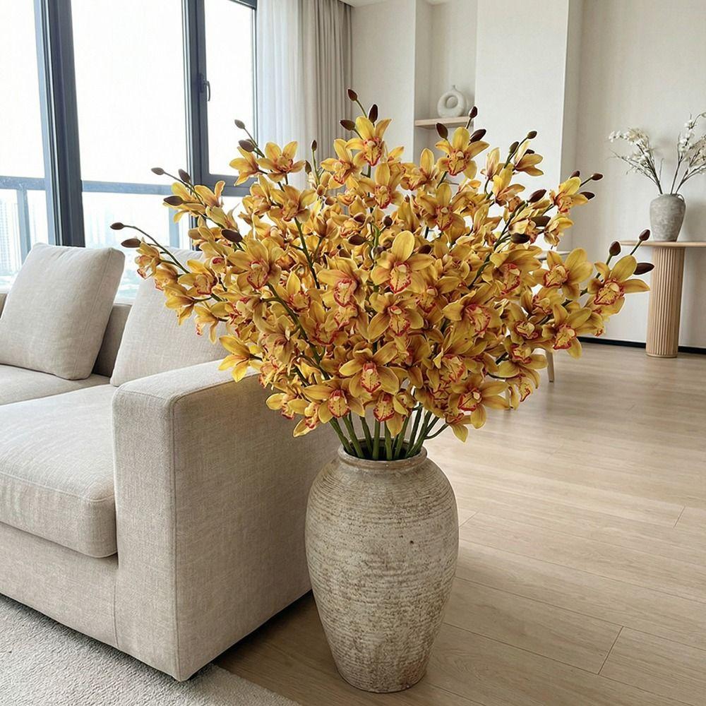Real Touch Simulation Cymbidiums Handmade Fake Flowers Office Decor