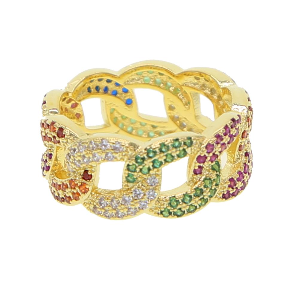 Promotion Bling Diamond Women Jewelry Micro Pave rainbow Cz Cuban Link Ring 6
