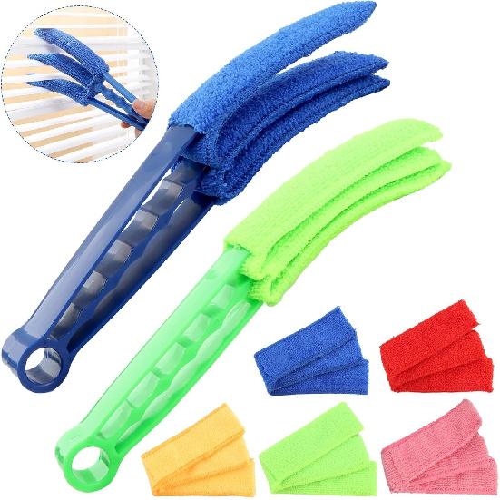 2PCS Blind Cleaner Brushs with 5 Reusable Microfiber Sleeves Brush, Window Blind Duster Tool Blind Cleaner Tool for Window, Car Air Condition, Fans,