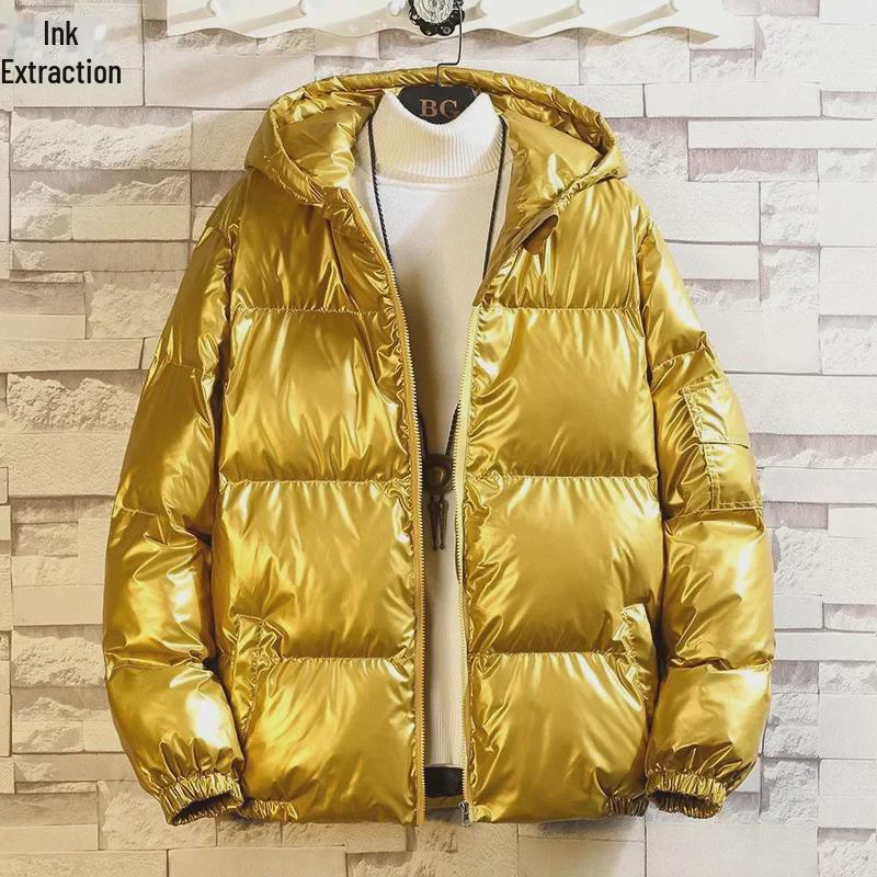 Men's 2023 Winter Fashion: Thick Shiny Puffer Coat with Velvet, Large Size.