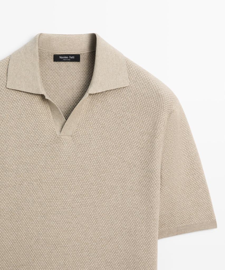 Masimodutti Cotton Blend V-Neck Knit Polo Shirt