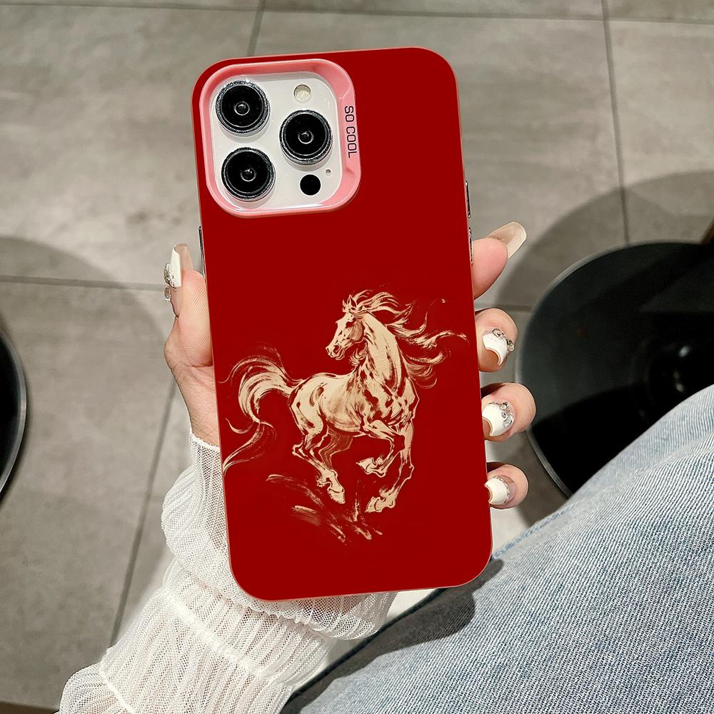 

Golden Horse Year Mobile Phone Case for iPhone 17 16 15 14 13 12 11 X XR XS 8 7 Air Pro Max Plus Translucent Pink Colorful Cover iPhone X