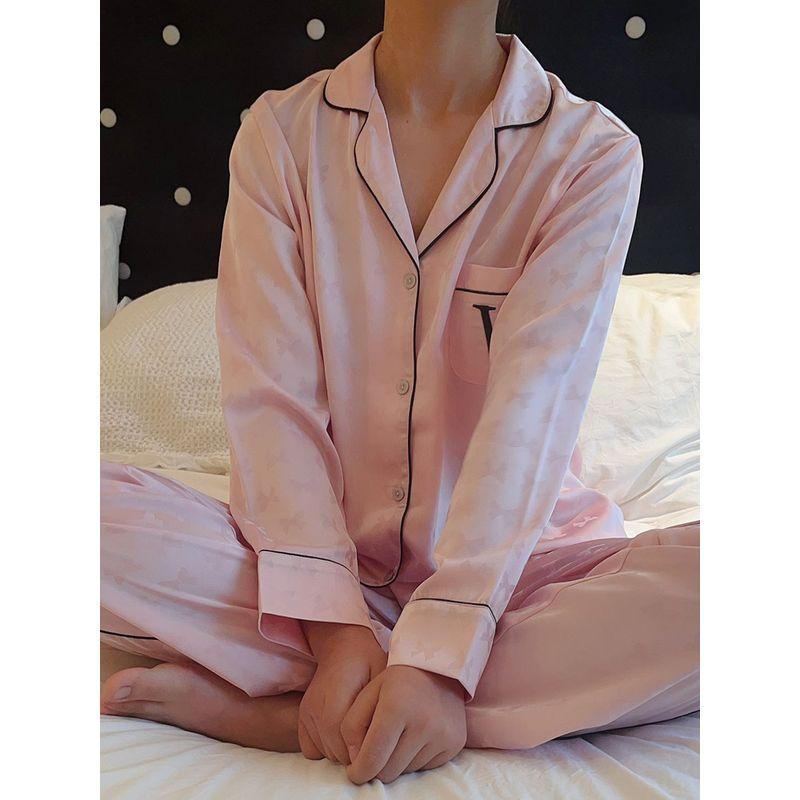 Vido Moonlight Satin Surface Pink Pajamas Women's Spring and Autumn Trendy Brand Long Sleeve Pants Homewear Suit Outwear Secret