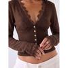 2026 Herbst Spitze Stricktop Damen Slim Fit V-Ausschnitt Langarm Pullover
