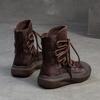 Johnature Botas retrô de cano médio com sola grossa e couro legítimo com cadarço, sapatos femininos