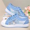 Women's Shoes  Fashion Summer Casual Shoes Hollow Lace Canvas Hollow Breathable Platform Flat Shoes Women's Sports Shoes