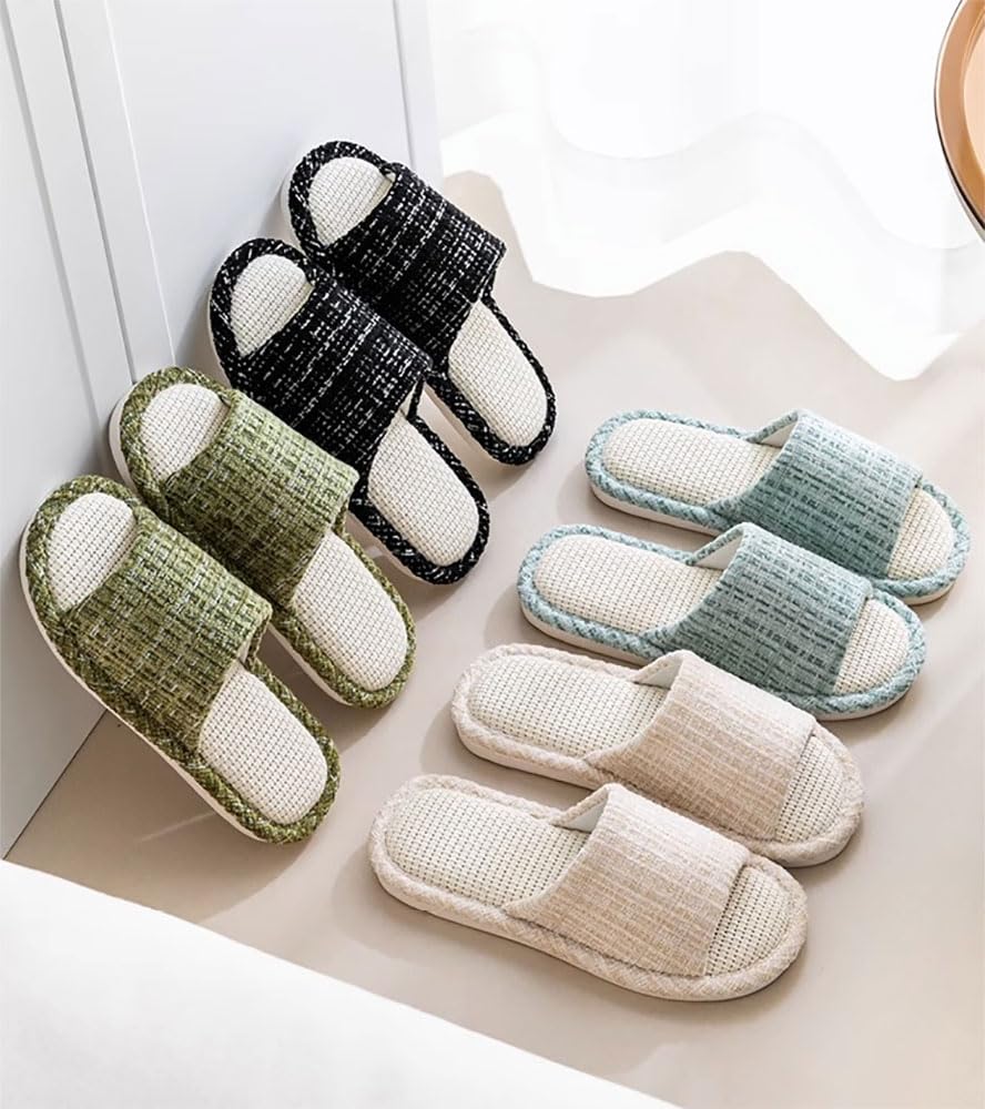 JIQAUCO Indoor House Set of for Nordic Solid Room Office Guest Slippers Slippers, 4, Guests, Style, Washable, Stylish, Cotton-Linen, Open-Front,