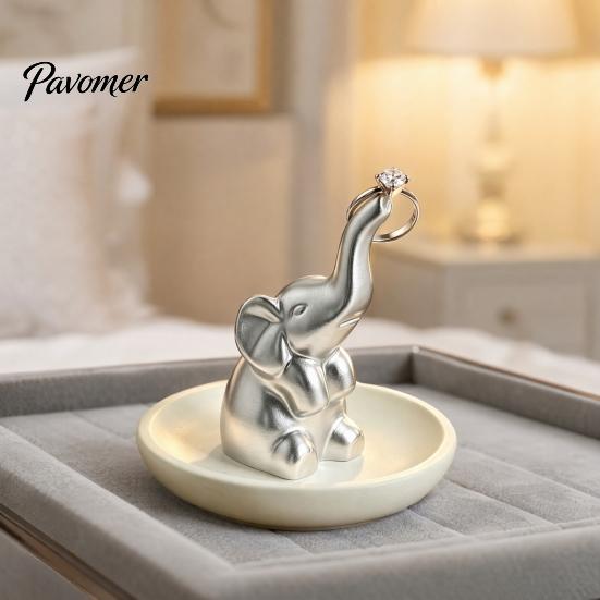 Cute Elephant Jewelry Holder Storage Tray, with Upturned Nose Design, Dustproof Tray Waterproof Compact Organizer for Rings Earrings Bracelets Case