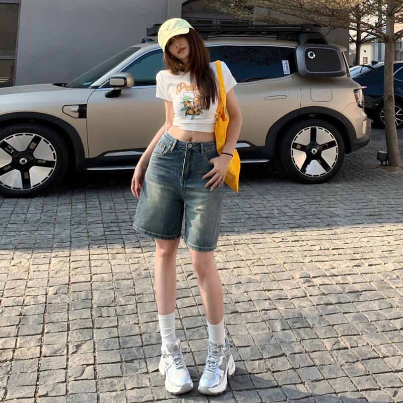 Damen Retro Denim Weite Hosenshorts - Hohe Qualität, Schlankmachend, Gerader Schnitt, Frühjahr/Sommer 2026 Kollektion
