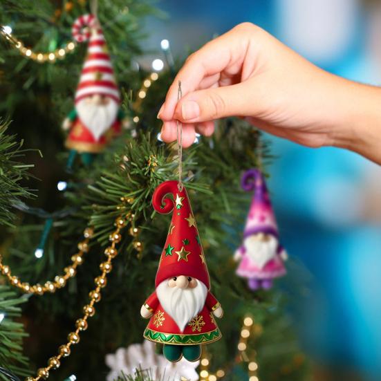 Yousheng Wooden Christmas Ornament 2D Santa Claus On Hot Air Balloon/Riding Bicycle/Penguin/Elf Hanging Ornaments for Xmas Tree Holiday Party Decor