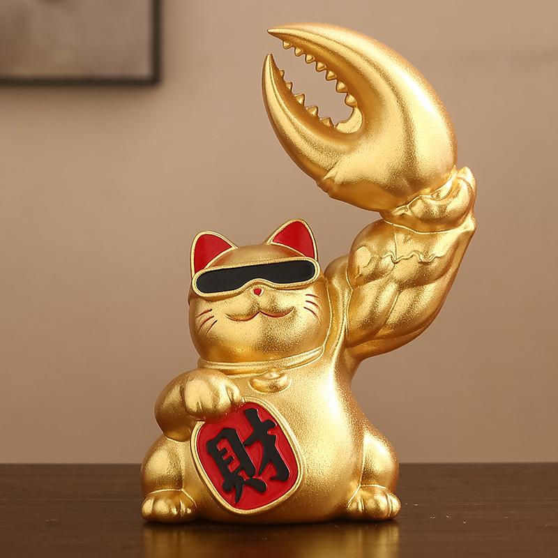 

Resin cat animal sculpture Robbery Cat Kirin Arm Decorative Ornament Lucky Cat Sculpture piggy bank storage jar home decoration