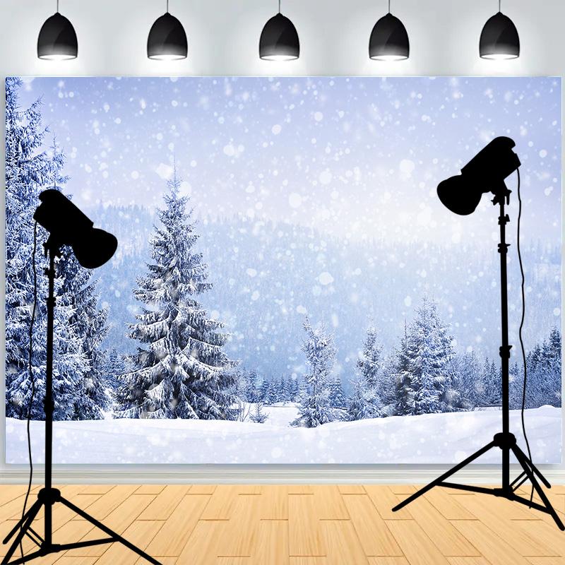 Winter Snow Scene Pine Tree Forest Background Christmas Party New Year Decor Children's Photography Photo Studio Backdrops SO-11