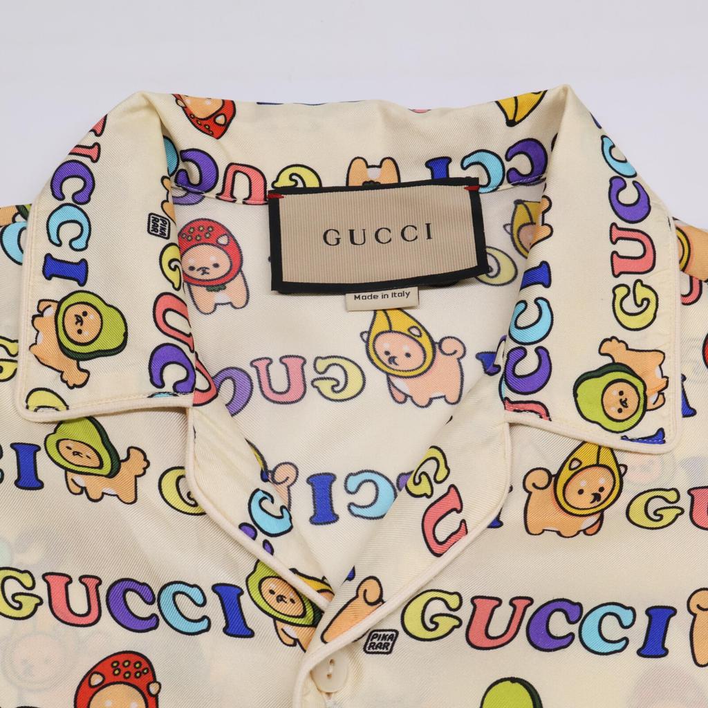 GUCCI 734121 All-over print silk shirt tops 42 Beige multicolorUsed