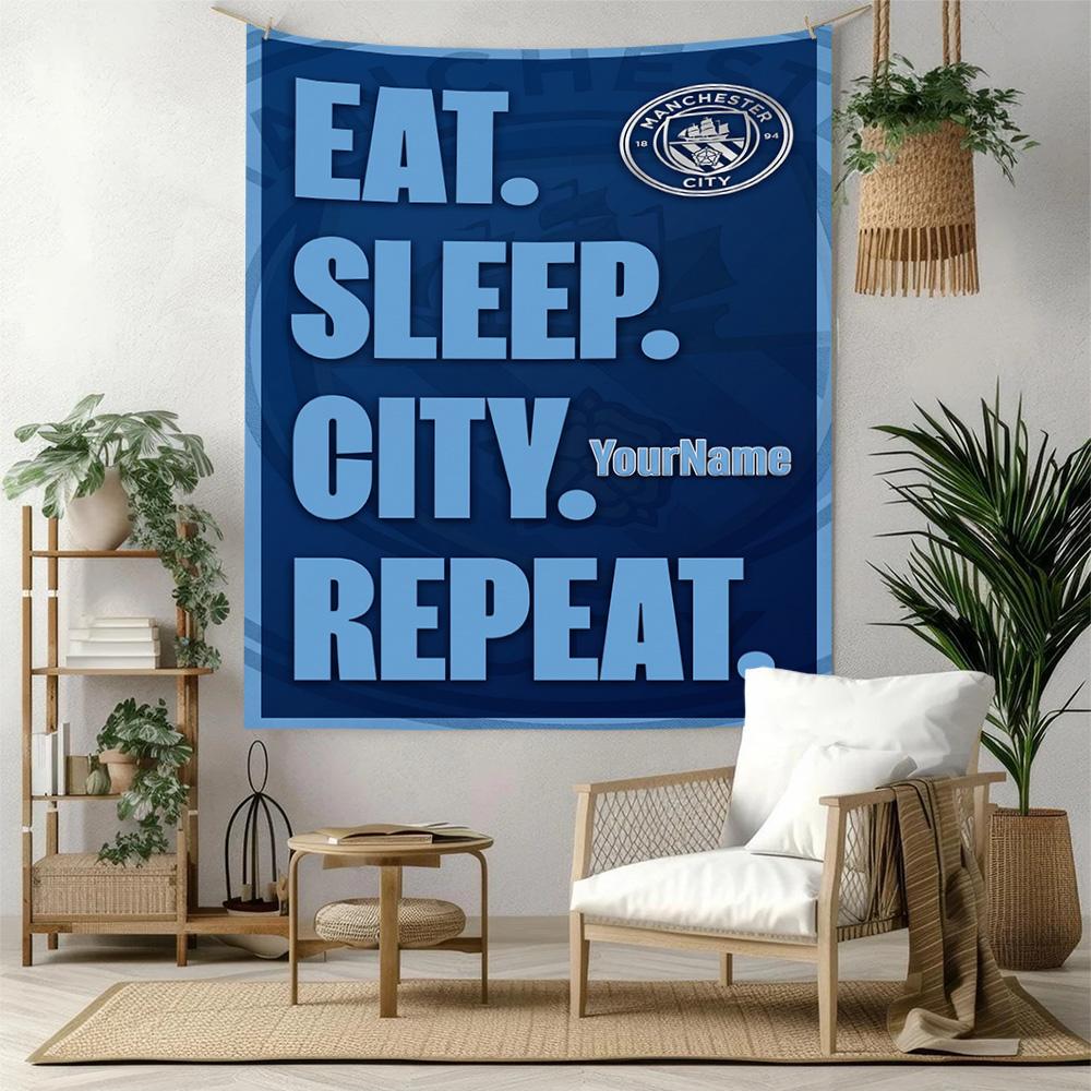 Manchester City Custom Your Name Wall Decor Tapestry Art For Pet Memorial Birthdaywedding Party Backdrop Family Gift