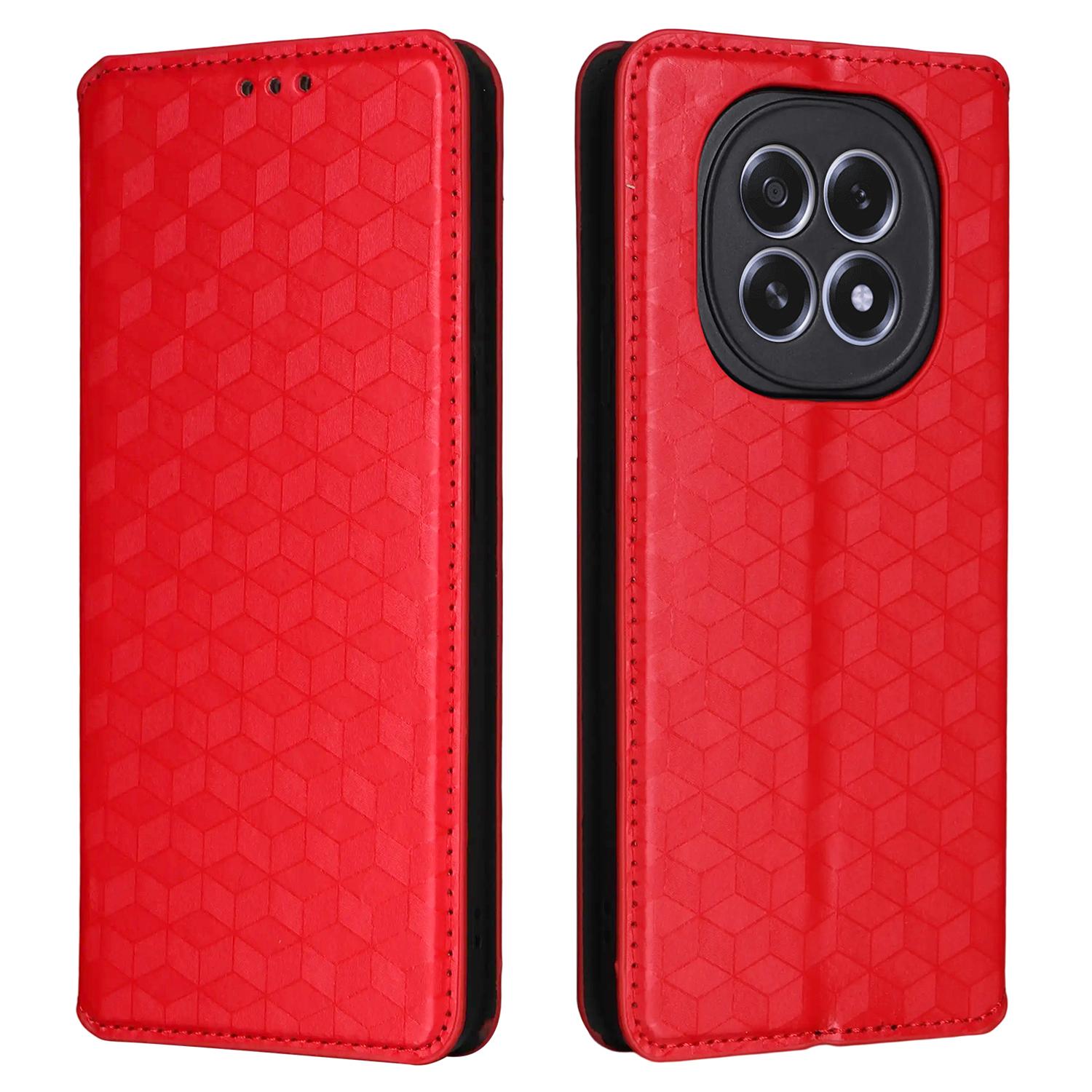 

Для Oppo F29 5G/A5 5G Чехол-кошелек Кожаный чехол для телефона с ромбовидным тиснением Red