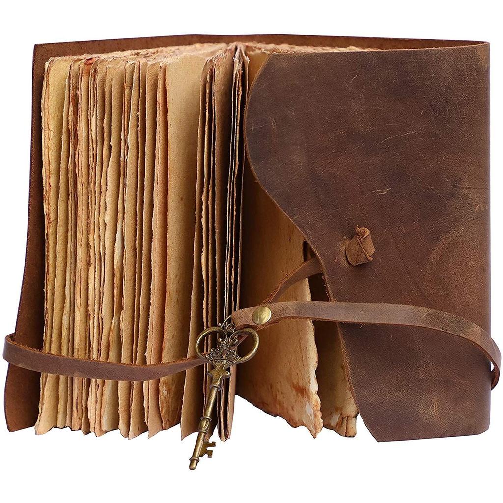 Antique Handmade Leather Journal Vintage Antique Deckle Edge Sketchbook