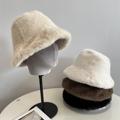 Imitation minkfleece päls integrerad bucket hat dam höst och vinter mångsidig varm mode enkel basinhatt