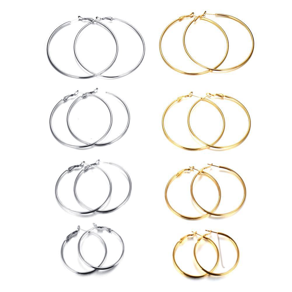 New Trendy Earring 18K Gold Plated Basic Thin Big O Hoop Earrings for Women Stainless Steel Jewelry
