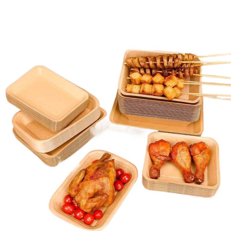 Kraft Disposable Rectangular Paper Plates for BBQ, Fried Chicken, Fries, and Snacks - Thickened Camping Dinner Trays