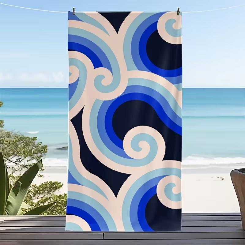 Minimalist Ocean Wave Line Print Beach Towel Soft Quick Dry Sand Resistant Absorbent Beach Blanket for Summer Vacation Camping